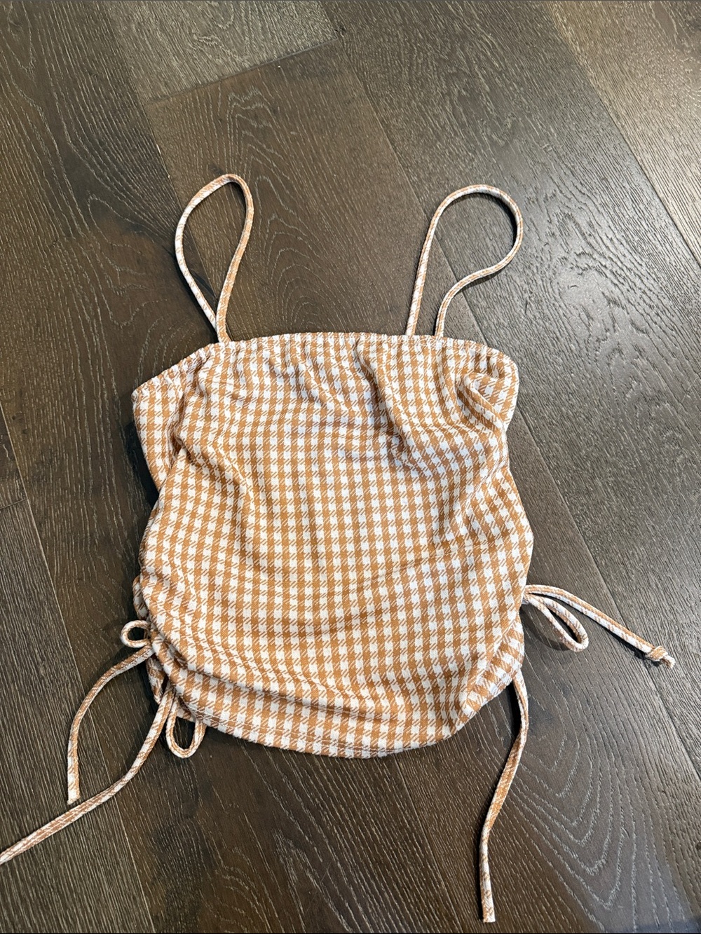 Britt & Bri Spaghetti Strap Cami/Crop in Tan & White Gingham
